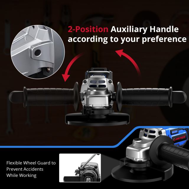 HEHUI Brushless Angle Grinder Tool 4-1/2" Battery Powered Handheld Grinders Variable Speed 3000~8500RPM