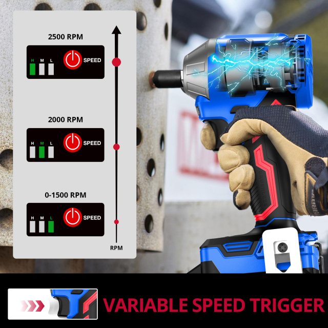 HEHUI Cordless Impact Wrench 3/8 inch (10mm) 20V Battery Power 250Nm Variable Speed 3250 RPM Electric Wrenches