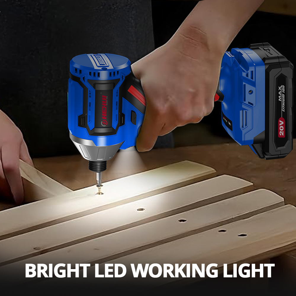 HEHUI 20V Brushless Cordless Impact Driver 1/4" High Torque 200N.m Compact Handheld Variable Speed Electric Drivers