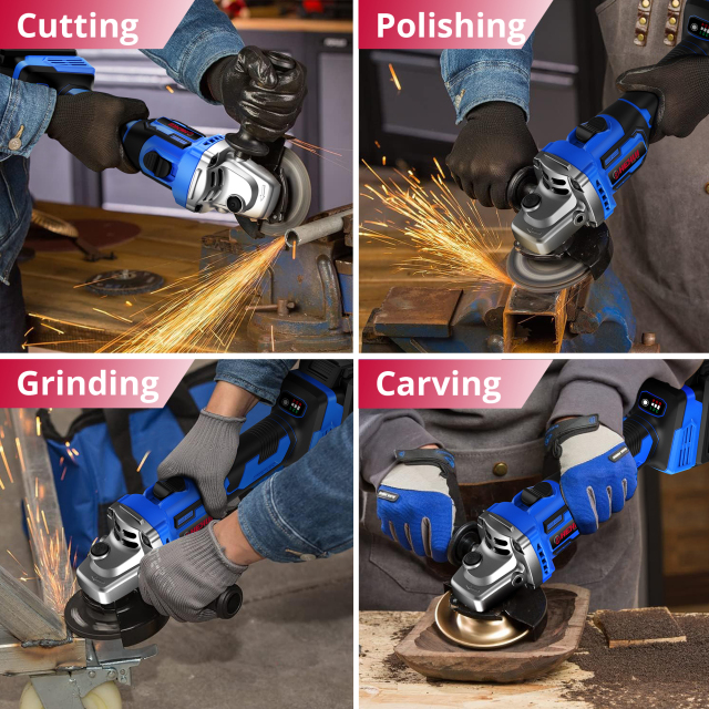 HEHUI Brushless Angle Grinder Tool 4-1/2" Battery Powered Handheld Grinders Variable Speed 3000~8500RPM