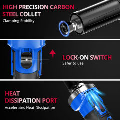 HEHUI 20V Brushless Cordless Die Grinder Variable Speed Ergonomic Grip for Rust Removal Grinding Cutting Polishing