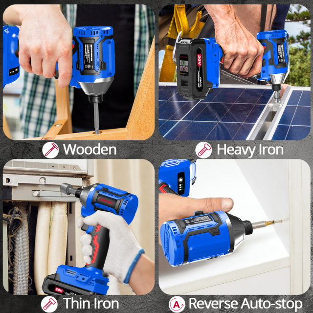 HEHUI 20V Brushless Cordless Impact Driver 1/4" High Torque 200N.m Compact Handheld Variable Speed Electric Drivers