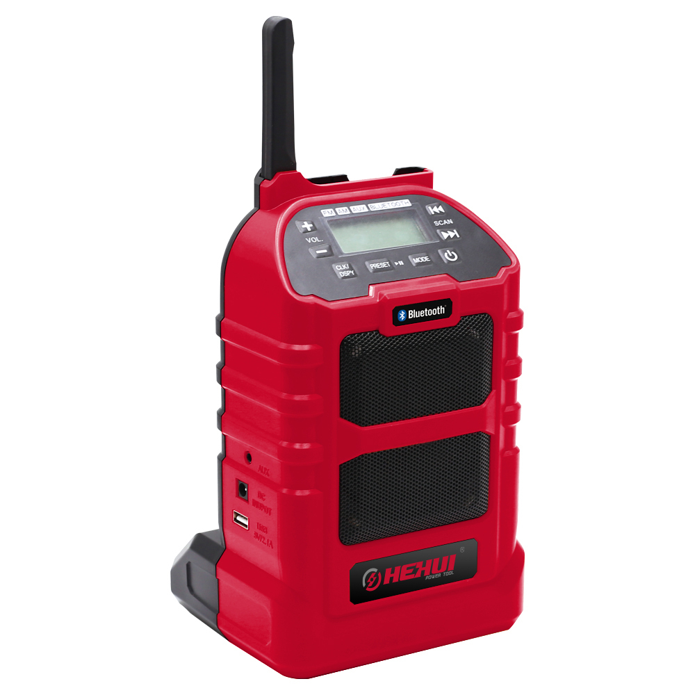 HEHUI Cordless Jobsite Radio Portable Battery AC/DC Adaptor Bluetooth Speaker 33 Ft Range