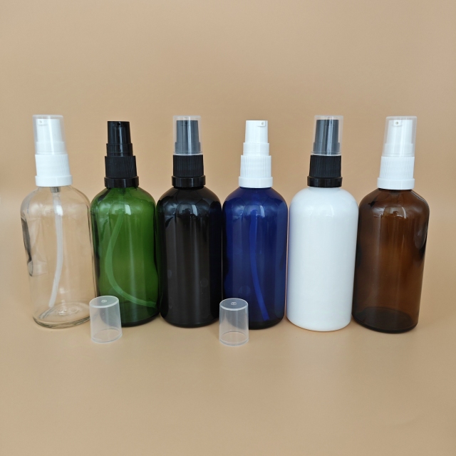 Glass bottle with plastic lotion pump. 5ml 10ml 15ml 20ml 30ml 50ml 100ml in stock for wholesale.