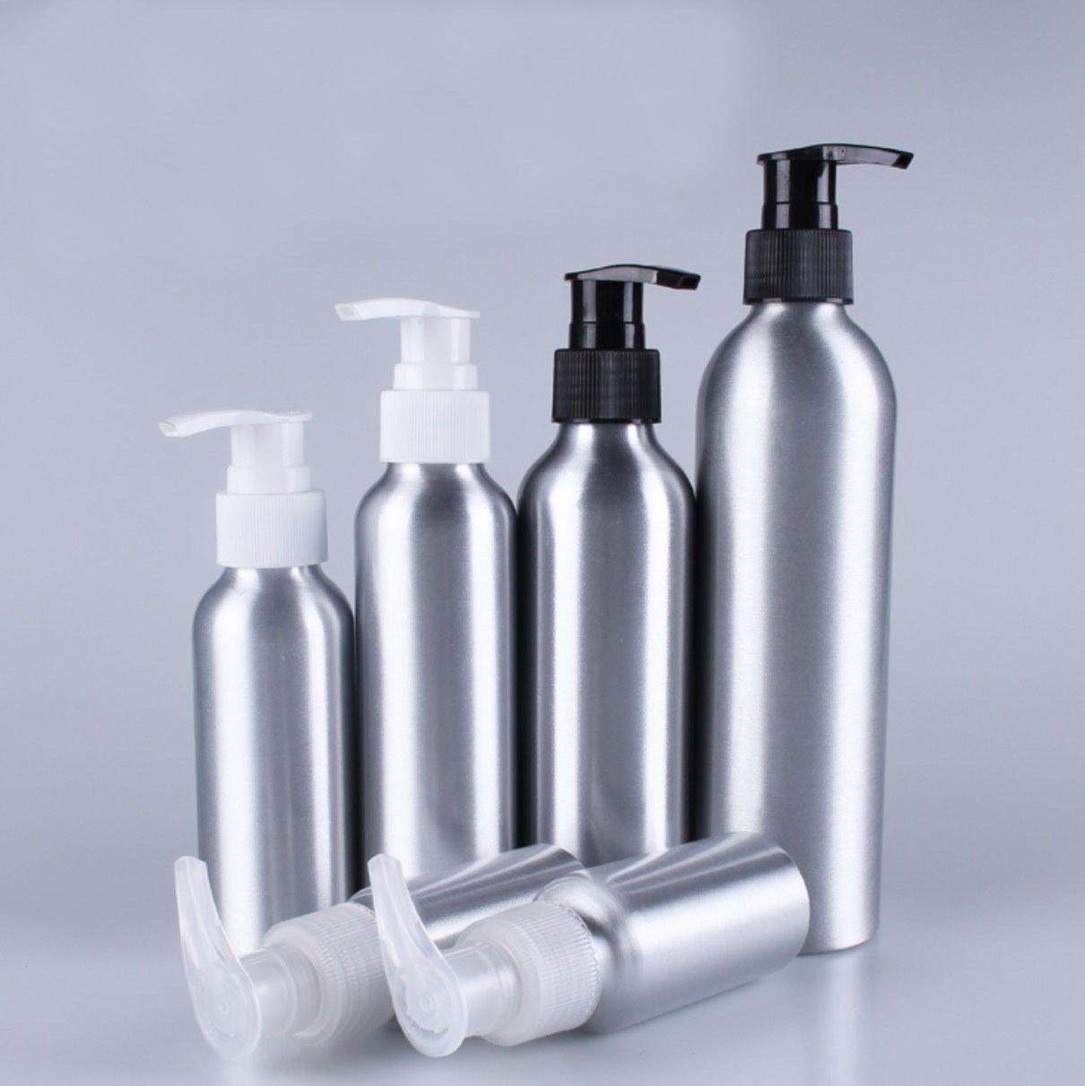 Aluminum bottle with lotion pump,30ml 50ml 100ml 120ml 150ml 200ml 250ml 300ml in stock.