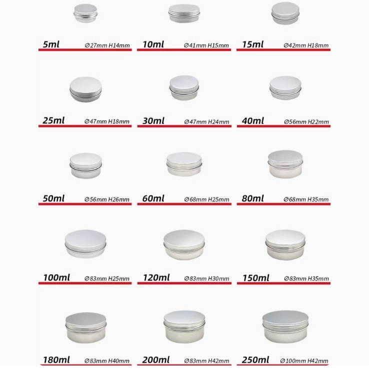 Aluminum cream jar, 5ml 10ml 15ml 20ml 30ml 40ml 50ml 60ml 80ml 100ml 120ml 150ml 180ml 200ml 250ml in stock.  face cream bottle, face cream jar wholesale.