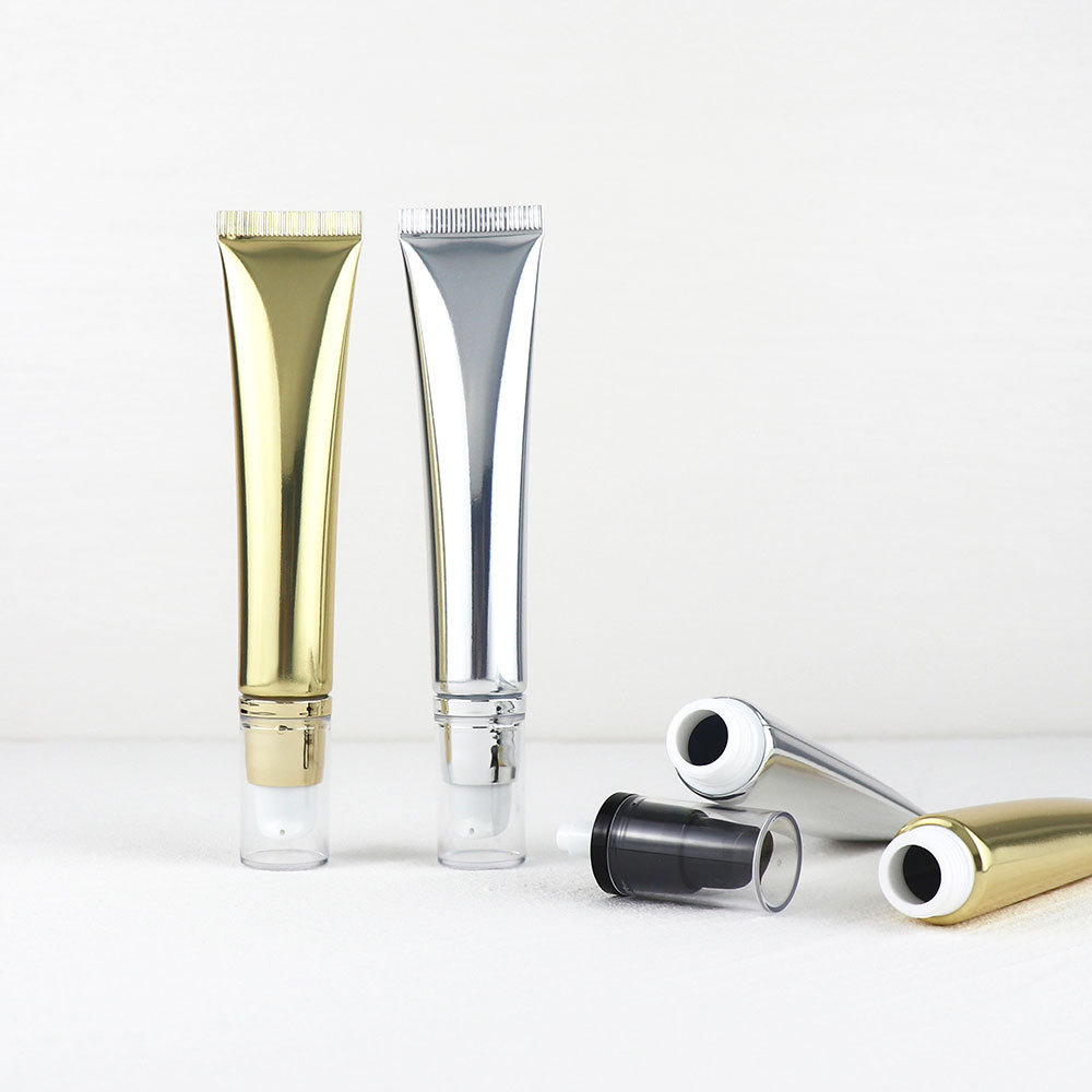 [In stock]20g high-gloss gold and silver aluminum-plastic cosmetic hose 20ml zinc alloy/ceramic/water drop/pump head eye cream tube,best recommendation