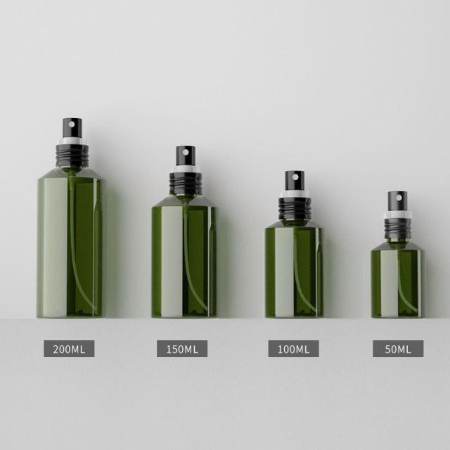 [In stock]50ml-200ml dark green oblique shoulder aluminum oxide spray head plastic spray bottle，best recommendation