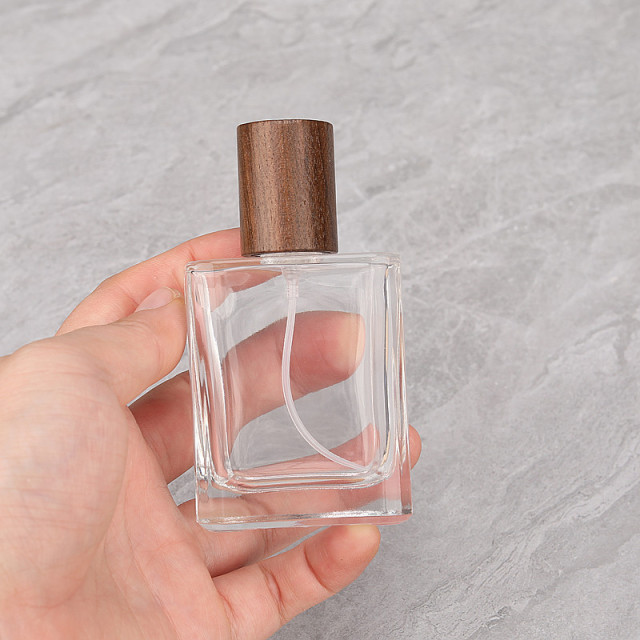 [In stock]30/50ML perfume bottle square glass spray bottle walnut，the treasure of the shop