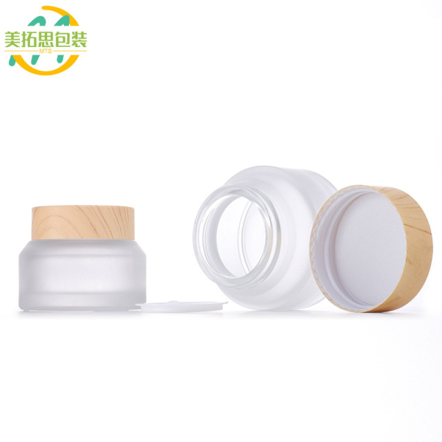30g Wood Grain Lid Cream Jar 15g Slanted Shoulder Eye Cream Face Cream Jar 50g Mask Jar Glass Dispensing Bottle Water Transfer Printing