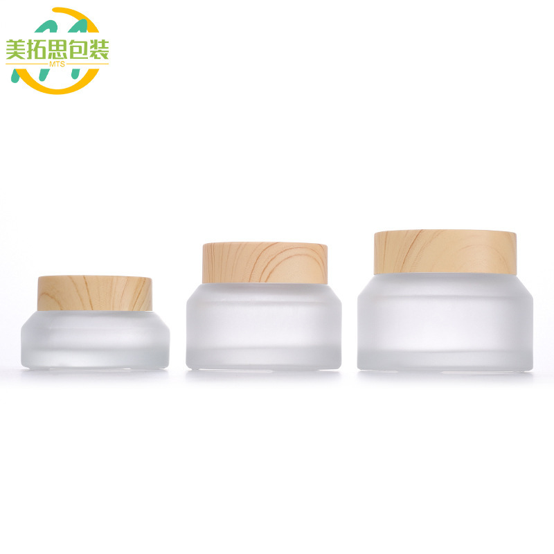 30g Wood Grain Lid Cream Jar 15g Slanted Shoulder Eye Cream Face Cream Jar 50g Mask Jar Glass Dispensing Bottle Water Transfer Printing