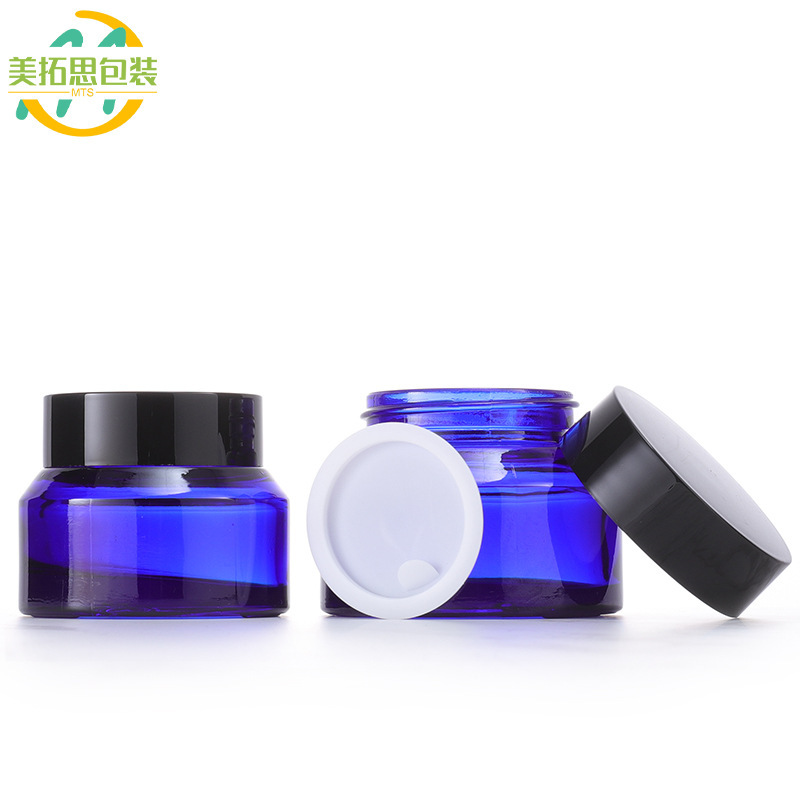 30g Blue Cream Jar 15g Original Blue Slanted Shoulder Face Cream Jar 50g Eye Cream Mask Jar Glass Refill Bottle