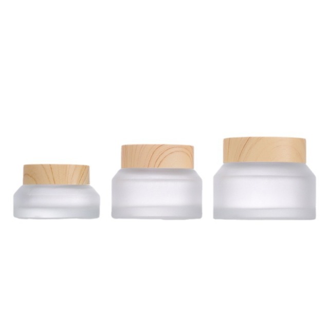 30g Wood Grain Lid Cream Jar 15g Slanted Shoulder Eye Cream Face Cream Jar 50g Mask Jar Glass Dispensing Bottle Water Transfer Printing