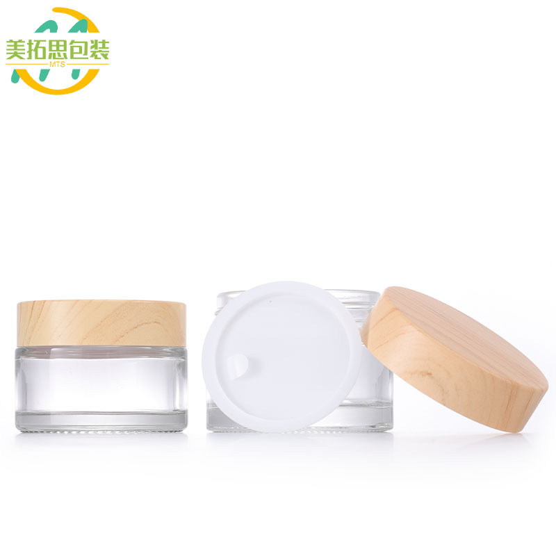 30g Wood Grain Lid Cream Bottle 15g Eye Cream Face Cream Bottle 5g10g50g100g Face Mask Jar Glass Refill Bottle