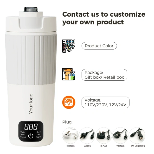 Temperature Control 600ml Portable Travel kettle Electric Heating Cup