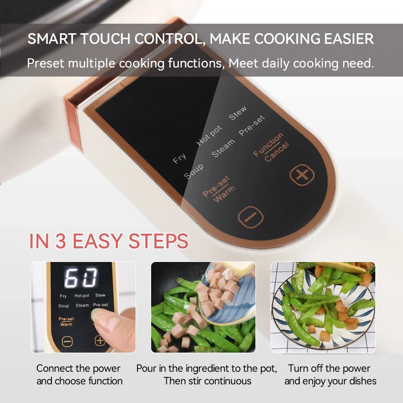 Long Handle Smart Electric Multi Cooker Hot Pot Nonstick Fry Pot Electric Skillet