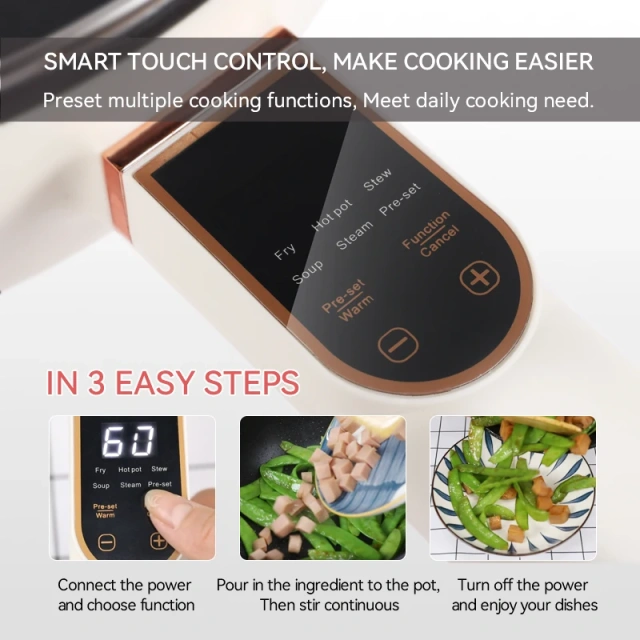 Long Handle Smart Electric Multi Cooker Hot Pot Nonstick Fry Pot Electric Skillet