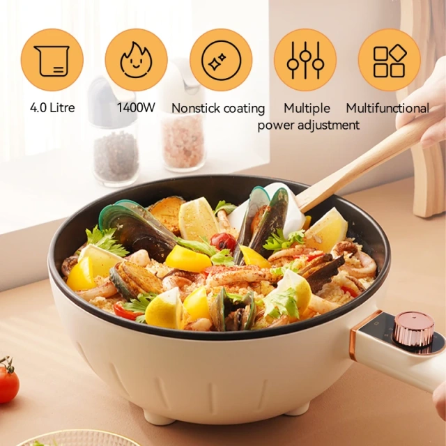 4 L Capacity Nonstick Coating Power Control Electric Multi Cooking Pot Hot Pot Cooker with Steamer