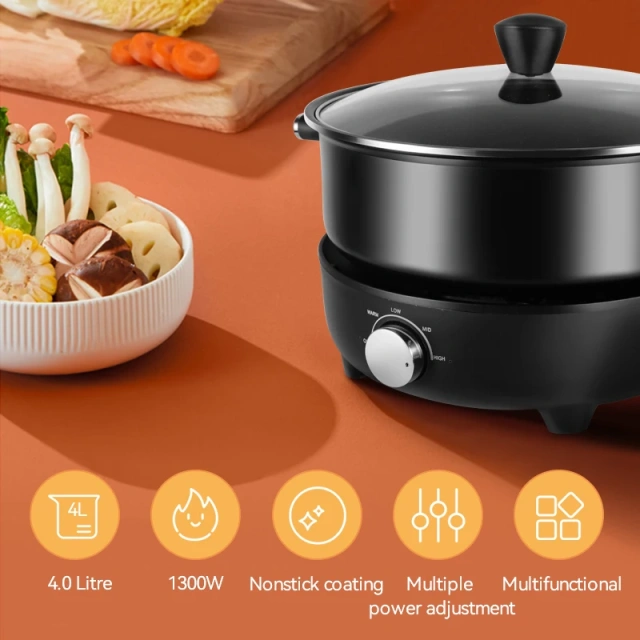 4L Detachable Hot Pot Round Nonstick Cooker Electric Skillets