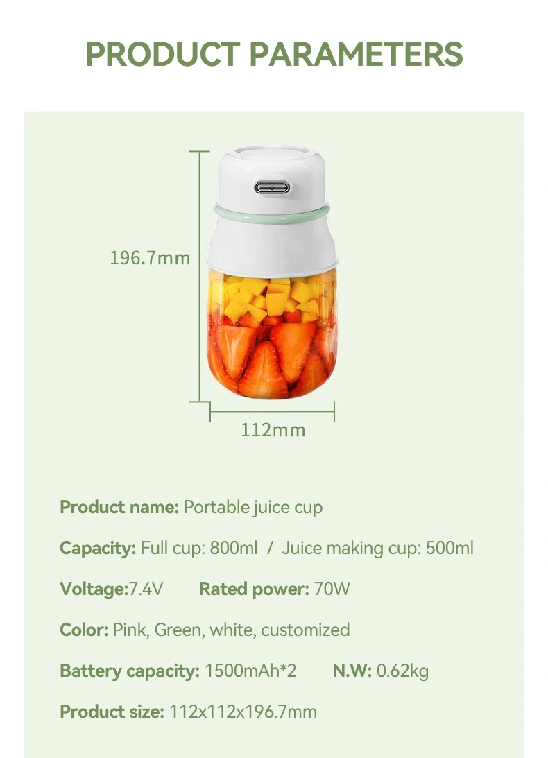 Rechargeable Bottle Blender Wireless Portable Blender Battery Powere