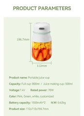 Rechargeable Bottle Blender Wireless Portable Blender Battery Powere