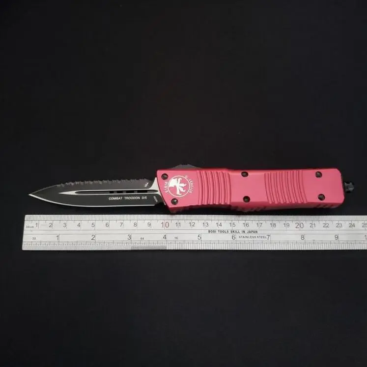 Microtech Troodon AUTO OTF Knife 3.74" M390 Serrated Double Edge Blade, Aviation Aluminum Handles