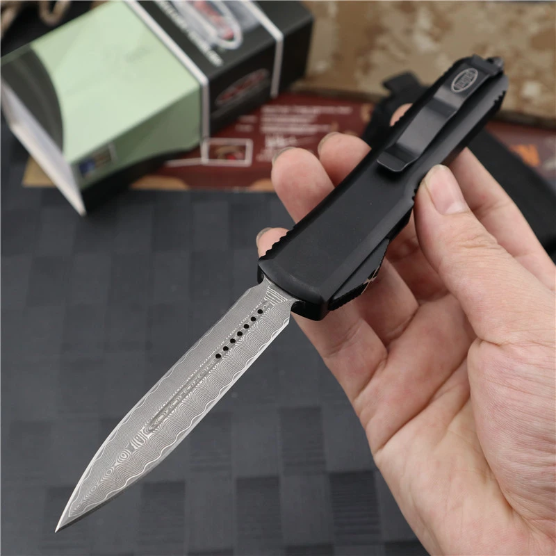 Microtech Ultratech UTX-70 OTF AUTO Knife 3.46" Damascus Plain Blade, Aviation Aluminum Handles