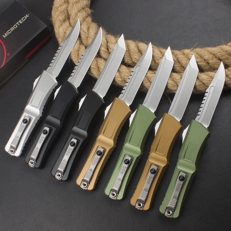 Microtech Combat Troodon Gen III AUTO OTF Knife 3.86" M390MK Stonewashed Tanto Blade, Aviation Aluminum Handles