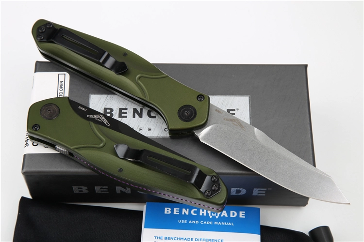 Benchmade 9400 Osborne AUTO Folding Knife 3.26" S30V Satin Plain Blade, Green Aluminum Handles