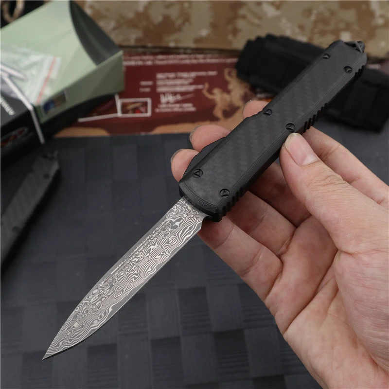 Microtech Ultratech UTX-70 OTF AUTO Knife 3.46" Damascus Plain Blade, Aviation Aluminum Handles