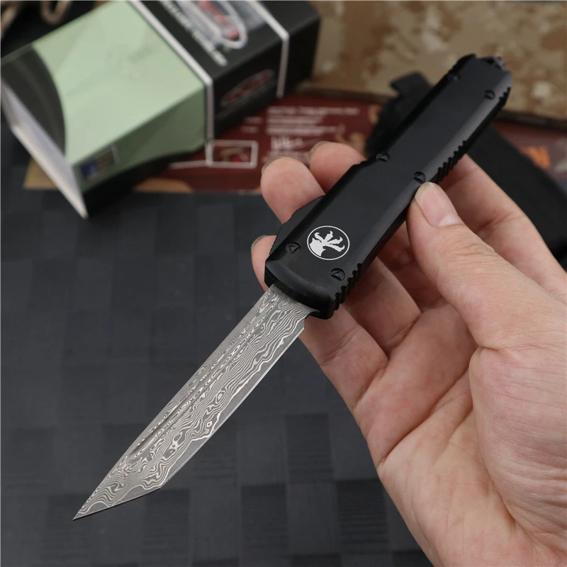 Microtech Ultratech UTX-70 OTF AUTO Knife 3.46" Damascus Plain Blade, Aviation Aluminum Handles