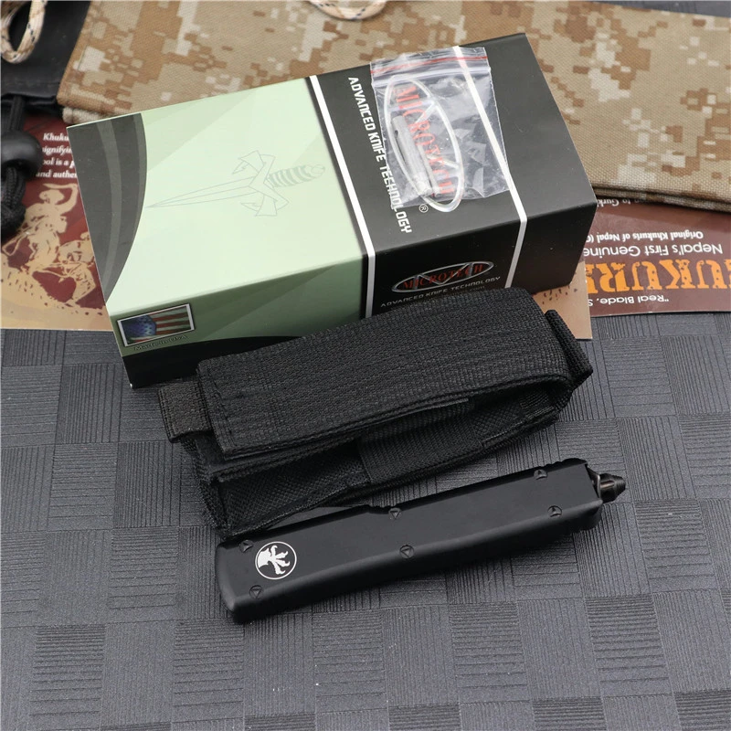 Microtech Ultratech UTX-70 OTF AUTO Knife 3.46" Damascus Plain Blade, Aviation Aluminum Handles