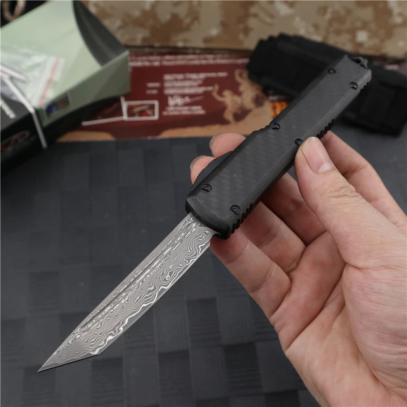 Microtech Ultratech UTX-70 OTF AUTO Knife 3.46" Damascus Plain Blade, Aviation Aluminum Handles