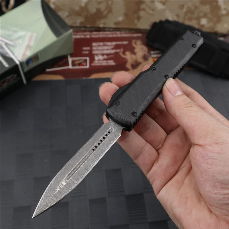 Microtech Ultratech UTX-70 OTF AUTO Knife 3.46" Damascus Plain Blade, Aviation Aluminum Handles