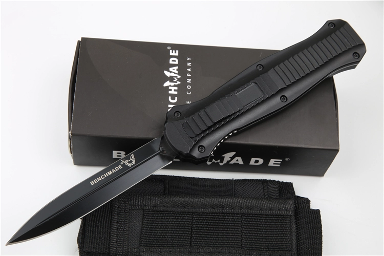 Benchmade 3300BK Infidel Dagger AUTO OTF Knife 3.85" D2 Black Double Edge Blade, Aviation Aluminum Handles