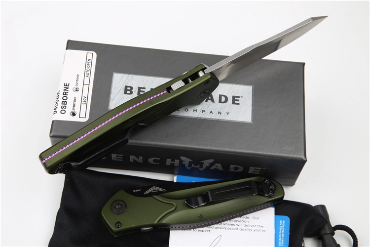 Benchmade 9400 Osborne AUTO Folding Knife 3.26" S30V Satin Plain Blade, Green Aluminum Handles