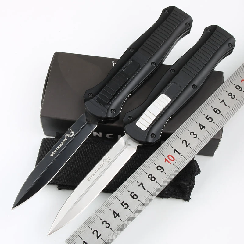 Benchmade 3300BK Infidel Dagger AUTO OTF Knife 3.85" D2 Black Double Edge Blade, Aviation Aluminum Handles