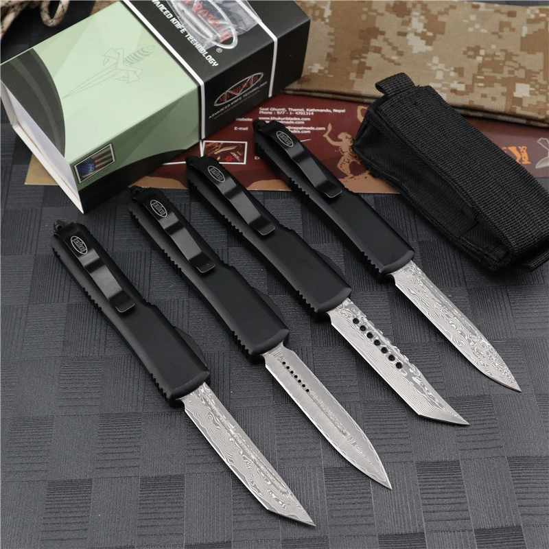Microtech Ultratech UTX-70 OTF AUTO Knife 3.46" Damascus Plain Blade, Aviation Aluminum Handles