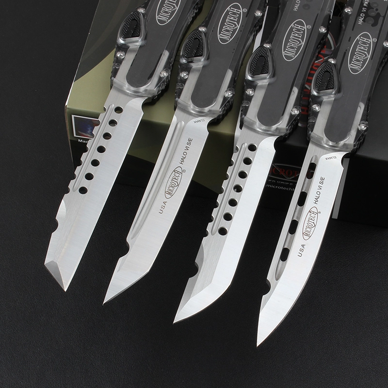 Microtech Marfione Custom Knives Halo VI OTF AUTO 4.33" Elmax Blade, Black Aluminum Alloy+ABS Handles