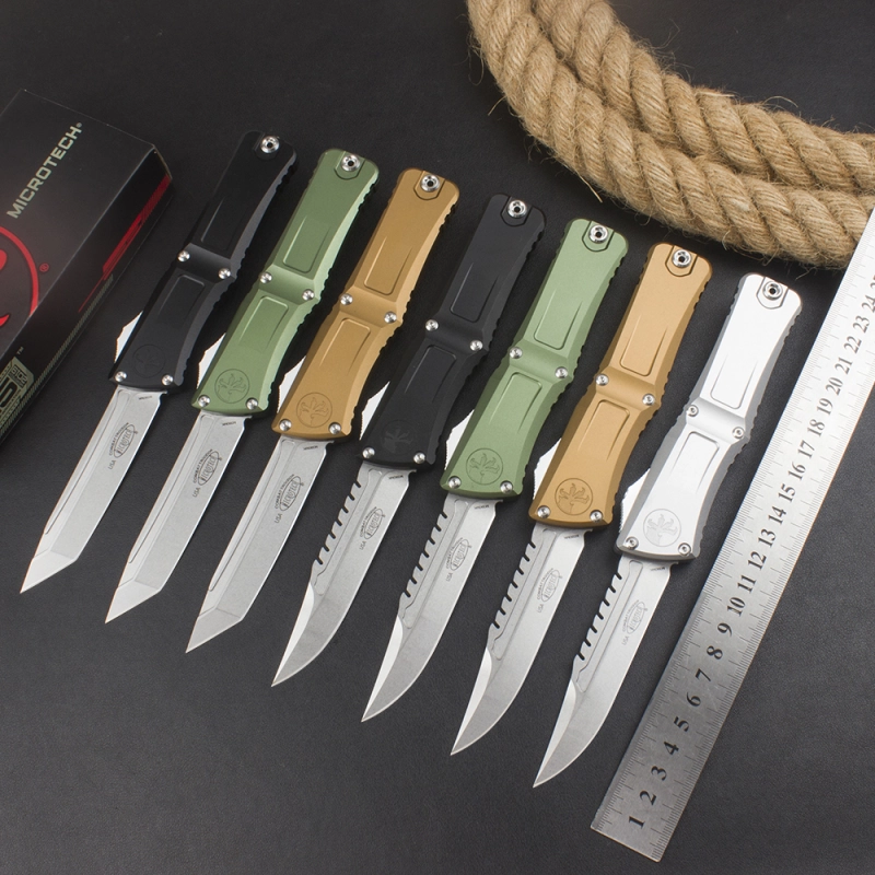 Microtech Combat Troodon Gen III AUTO OTF Knife 3.86" M390MK Stonewashed Tanto Blade, Aviation Aluminum Handles