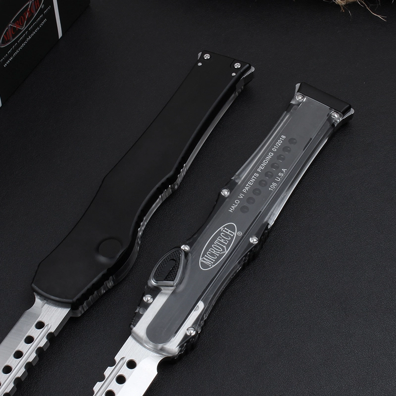 Microtech Marfione Custom Knives Halo VI OTF AUTO 4.33" Elmax Blade, Black Aluminum Alloy+ABS Handles