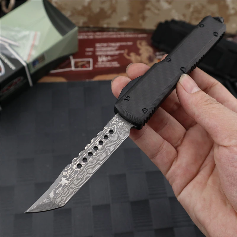 Microtech Ultratech UTX-70 OTF AUTO Knife 3.46" Damascus Plain Blade, Aviation Aluminum Handles