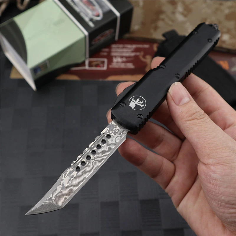 Microtech Ultratech UTX-70 OTF AUTO Knife 3.46" Damascus Plain Blade, Aviation Aluminum Handles