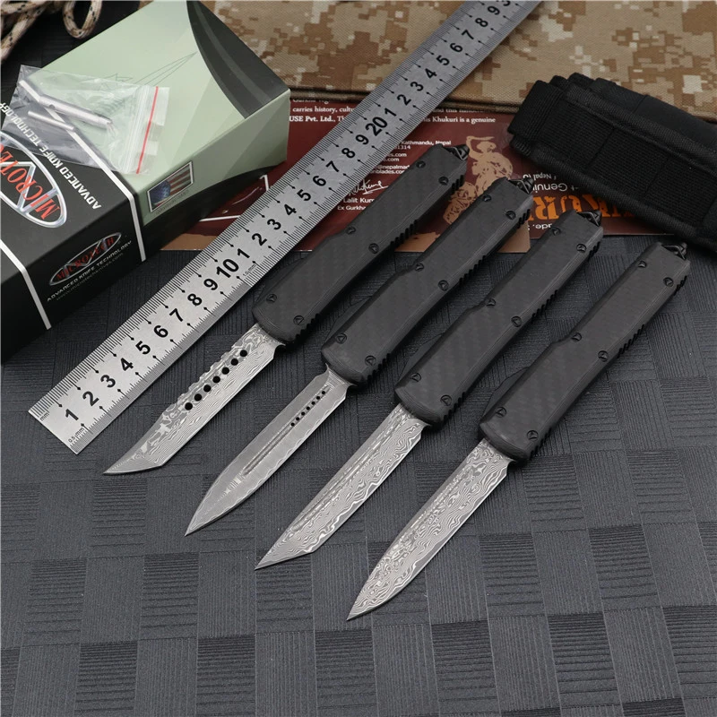 Microtech Ultratech UTX-70 OTF AUTO Knife 3.46" Damascus Plain Blade, Aviation Aluminum Handles