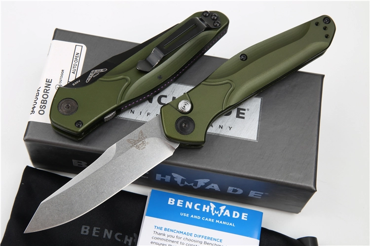 Benchmade 9400 Osborne AUTO Folding Knife 3.26" S30V Satin Plain Blade, Green Aluminum Handles