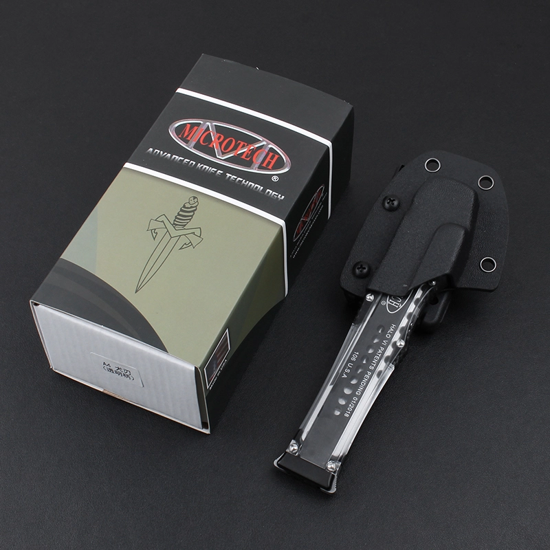 Microtech Marfione Custom Knives Halo VI OTF AUTO 4.33" Elmax Blade, Black Aluminum Alloy+ABS Handles