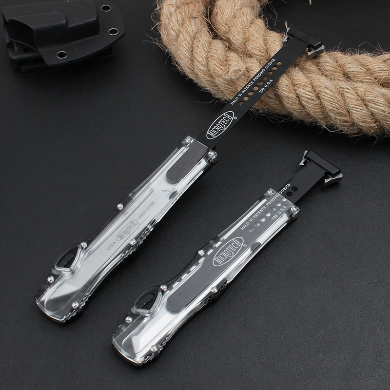 Microtech Marfione Custom Knives Halo VI OTF AUTO 4.33" Elmax Blade, Black Aluminum Alloy+ABS Handles