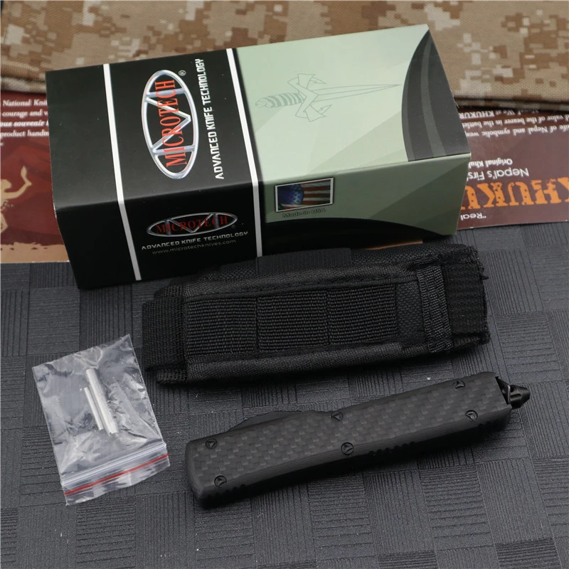 Microtech Ultratech UTX-70 OTF AUTO Knife 3.46" Damascus Plain Blade, Aviation Aluminum Handles