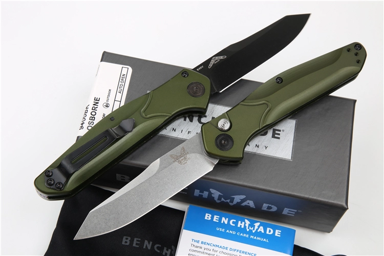 Benchmade 9400 Osborne AUTO Folding Knife 3.26" S30V Satin Plain Blade, Green Aluminum Handles