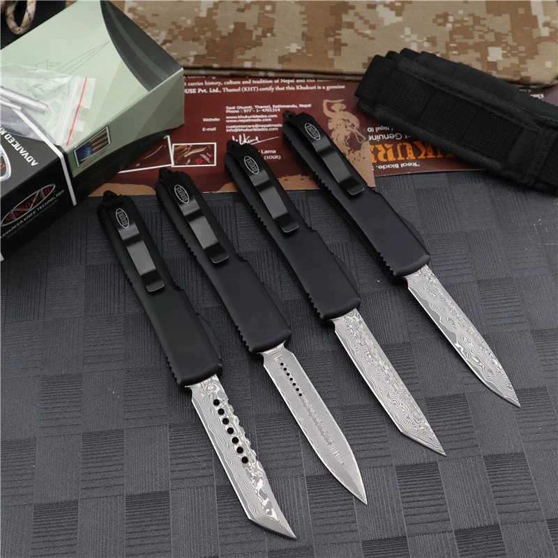 Microtech Ultratech UTX-70 OTF AUTO Knife 3.46" Damascus Plain Blade, Aviation Aluminum Handles